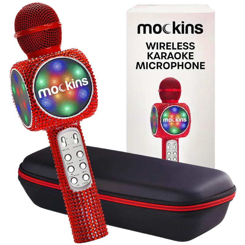 Mockins Red Bling Karaoke Microphone for Kids - Wireless Microphone Karaoke w/Speaker, Voice Changer & Colorful LED Lights, Portable Kids Micro Phone - Image 1